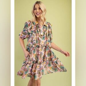 Gigio Floral Paisley Ruffle Dress – Half Sleeve – Size Large (10) – NWT